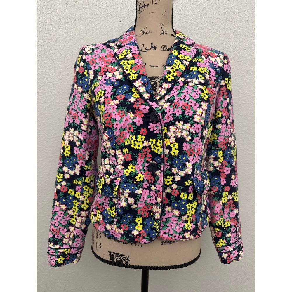 Boden Classic Floral Print Blazer Jacket Multicolor Cotton Linen Blend Size 8